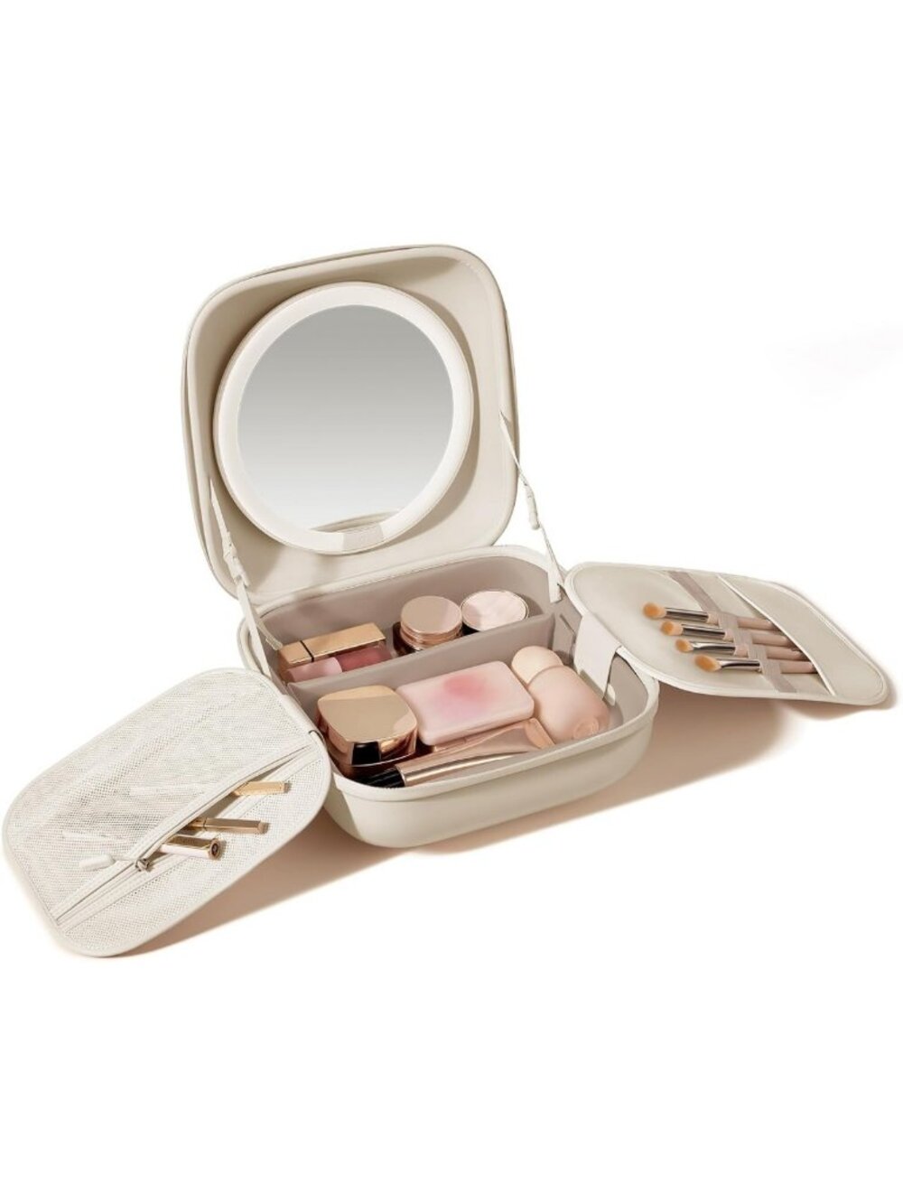 Travel Makeup Bag with LED Mirror, Adjustable Brightness & 3 Color Options